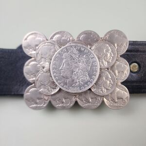 Vintage Torino 8720 Size 36 Glove Leather Belt 1881 Morgan Silver Dollar Buckle